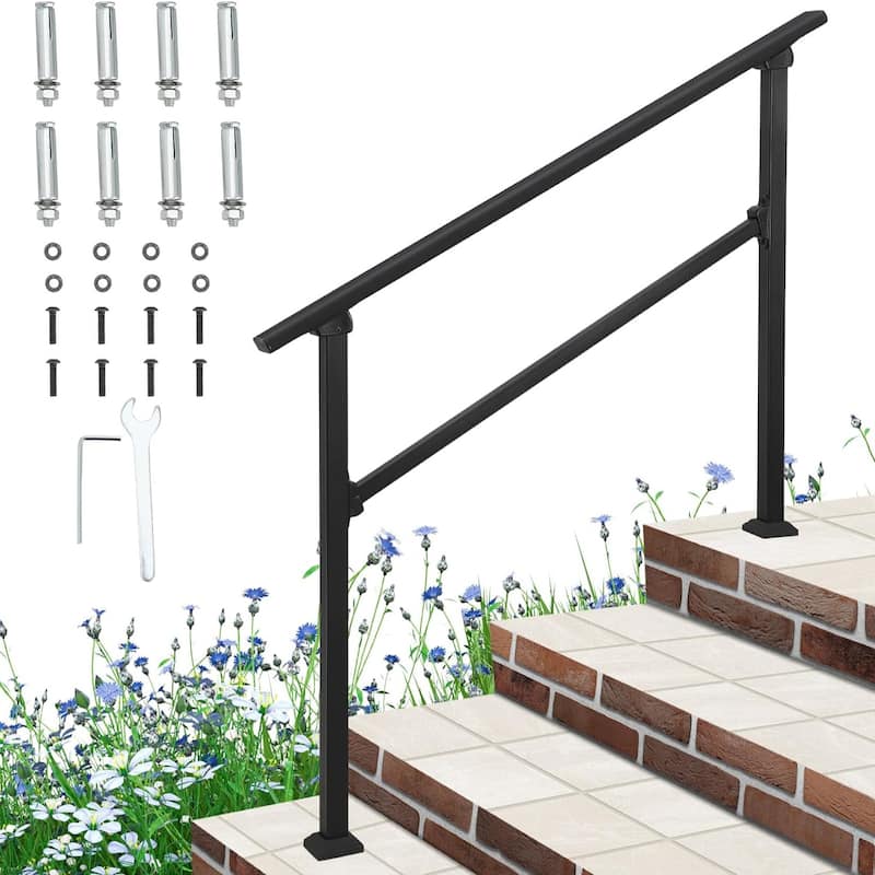 Outdoor Handrail for Steps, Wrought Iron Aluminum Handrails, Black Handrail Stair with Screw Kit - 3-4 Steps