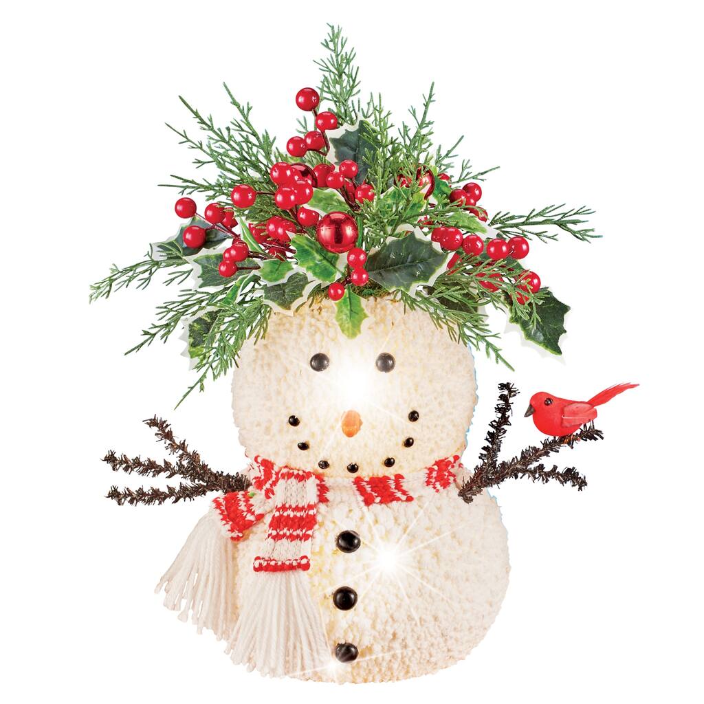 Holiday Snowman Pine Arrangement Tabletop Centerpiece - 11 x 12.5 x 10