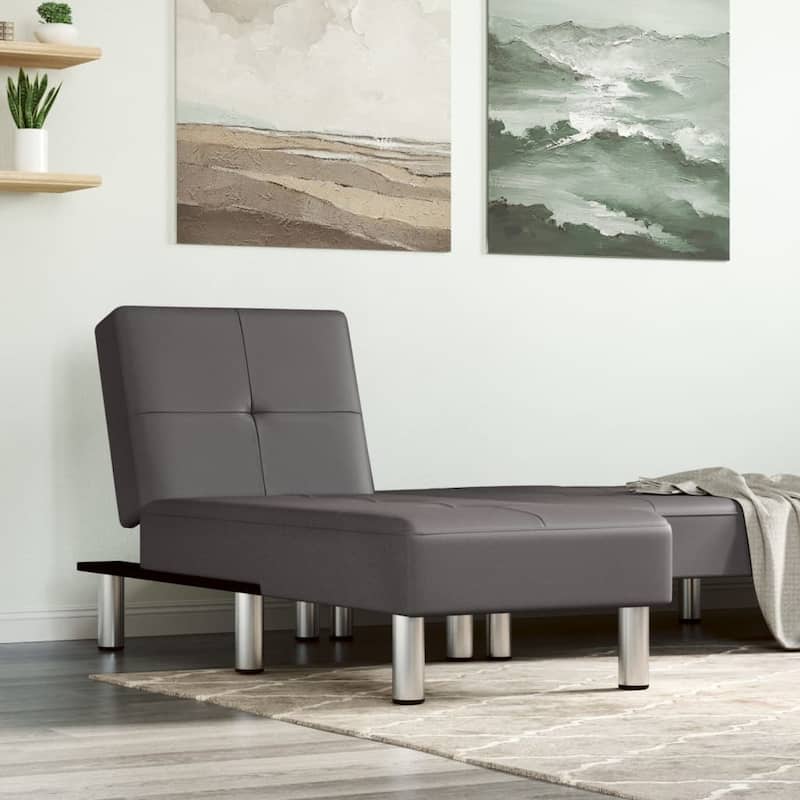 vidaXL Chaise Longue Gray Faux Leather - 21.7" x 55.1" x 27.6" - Grey