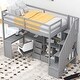preview thumbnail 4 of 31, Twin Size Loft Bed with L-Shaped Desk, Storage Drawers, Cabinet, and Staircase, Space-Saving Design, Grey