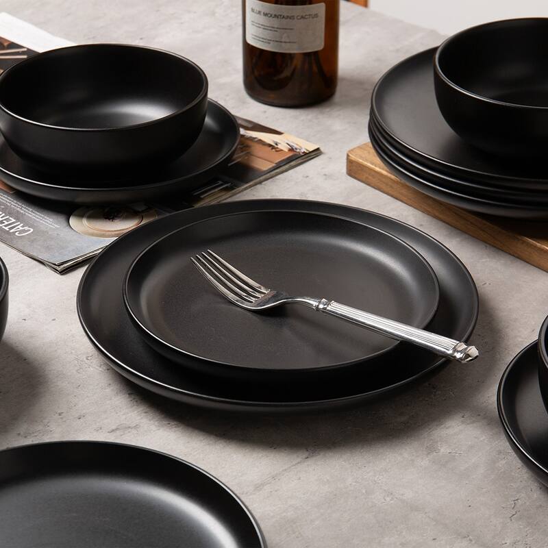 12PCS Stoneware Dinnerware Set, Microwave Dishwasher Safe Stackable