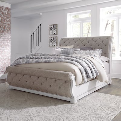 Magnolia Manor Antique White King Upholstered Sleigh Bed