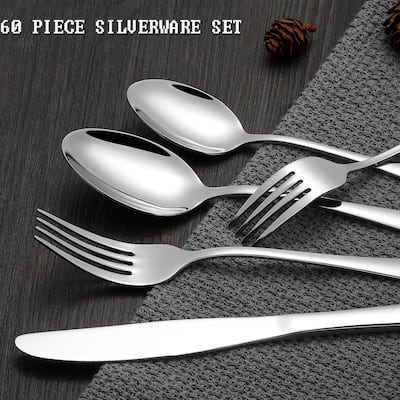 60 Piece Silverware Set for 12, Mirror Polished Cutlery Set