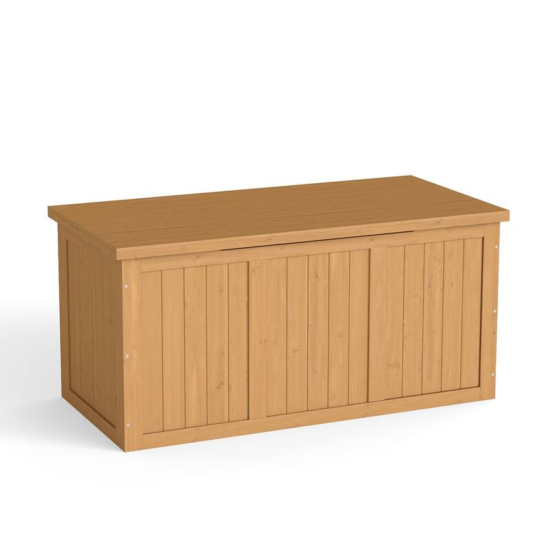 67 Gallon Wooden Deck Box Solid Wood Storage Box Seat & Table Top for Patio Furniture Cushions, Pool Toys & Garden Tools