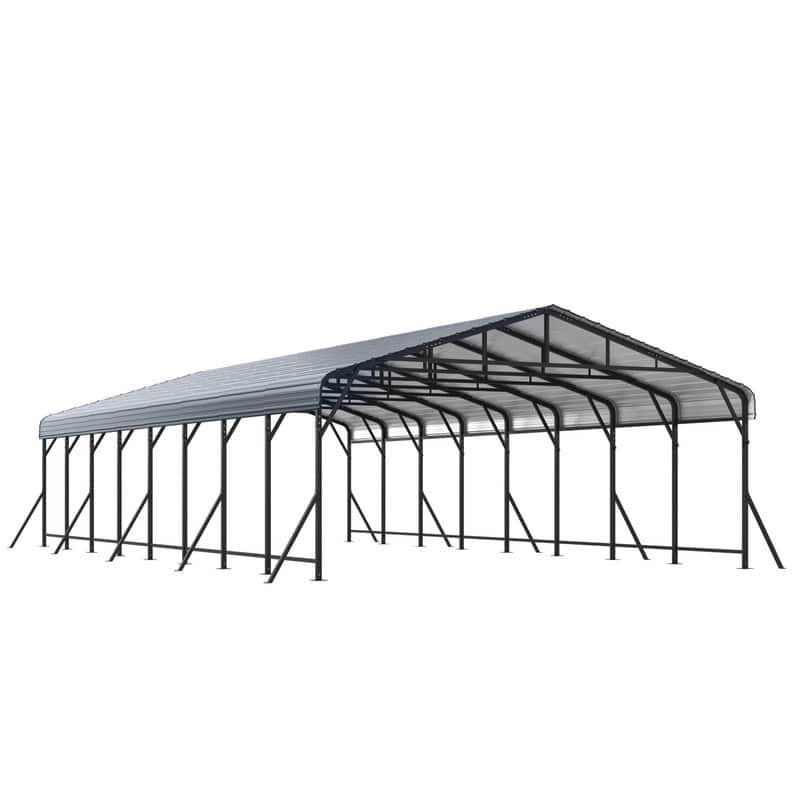 Erommy Outdoor Carport with Galvanized Steel Roof, Heavy-Duty All-Weather Shelter for Cars, Boats and Equipment