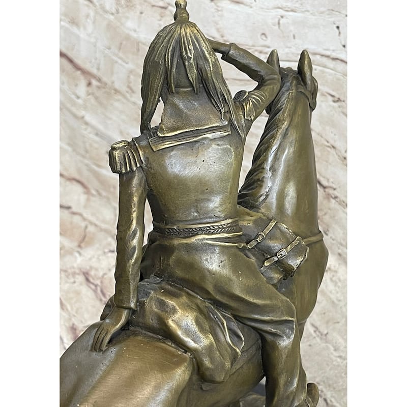 19Th Century Cavalry Soldier Warrior On Horseback Bronze Statue Sculpture Figure 15 Inchesx 12 Inches
