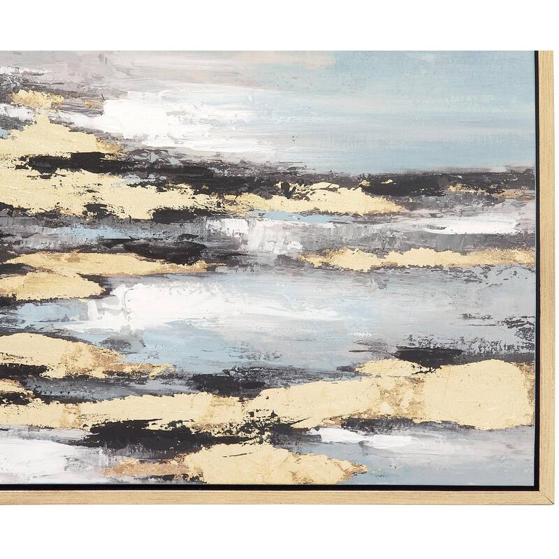 Canvas Leaf Living Room Framed Wall Art with Silver Frame