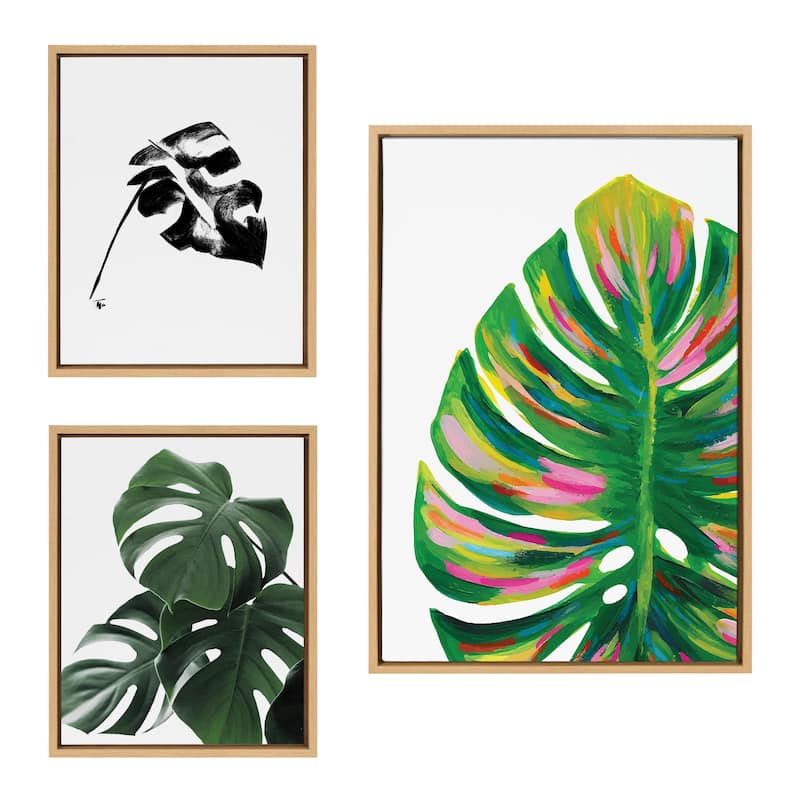 Kate and Laurel Sylvie Monstera Framed Canvas Art Set by Various Artists - 3 Piece Set