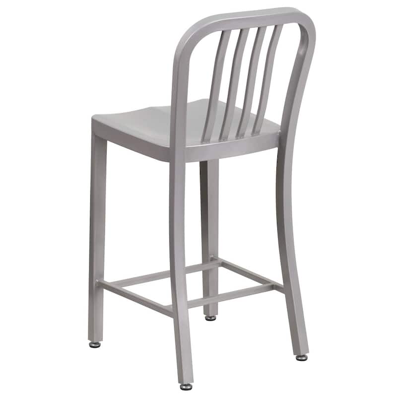 24'' High Metal Indoor-Outdoor Counter Height Stool with Vertical Slat Back
