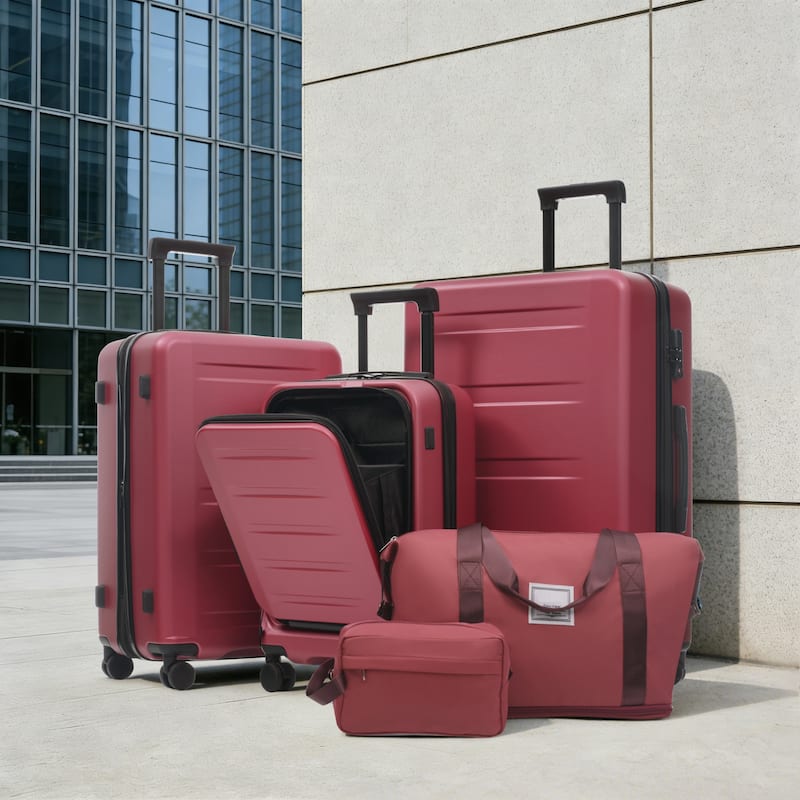 Luggage Sets 5 Piece with Front Opening, Hardside Expandable Carry On Suitcase Set with Double Spinner Wheel, with USB Port