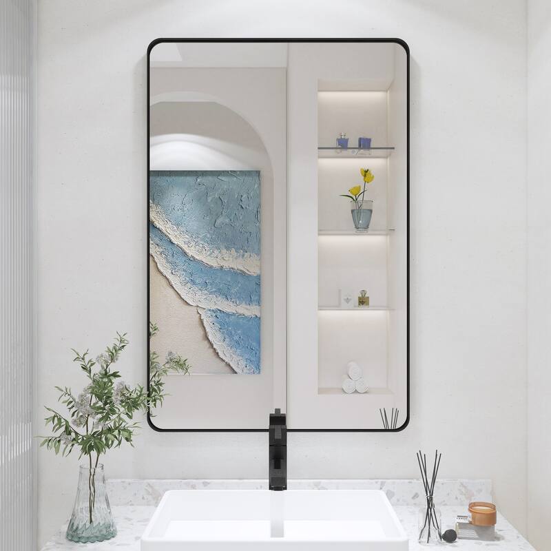 QuivaraView Rectangular Aluminum Framed Bathroom Vanity Mirror - 24" x 36" - Black