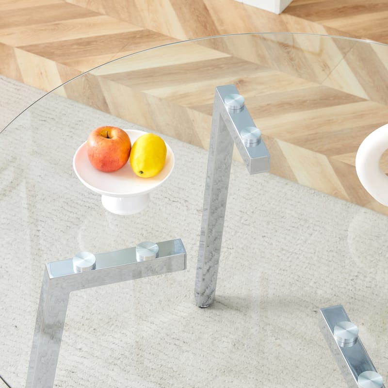 Modern Luxurious Round Tempered Glass Dining Table