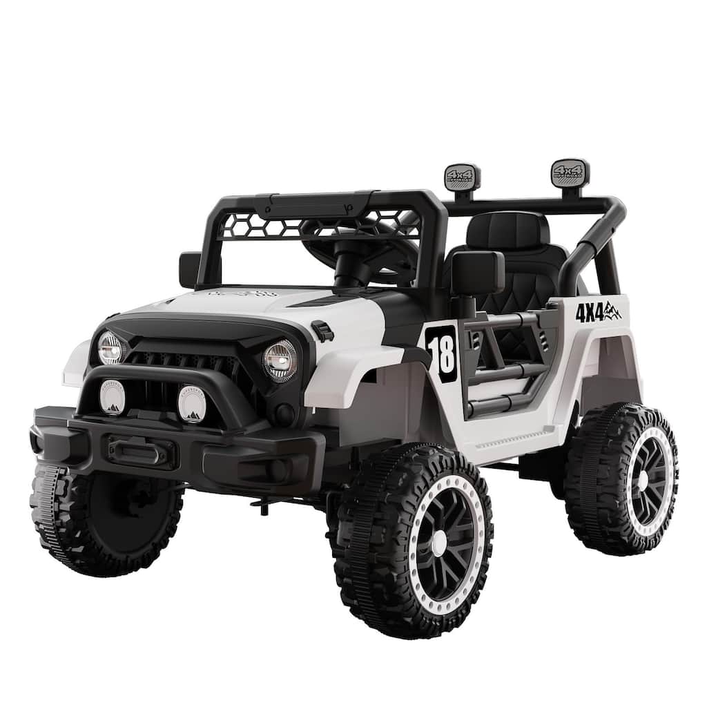 12V Kids Electric Off-Road Car with Remote, Battery Powered Electric Car Black White Electric Vehicle with LED Lights