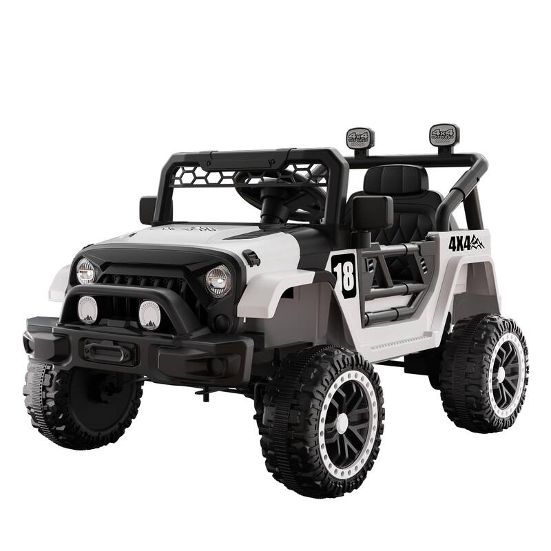 12V Kids Electric Ride-On Car with Remote Control, Black/White, Spring Suspension & LED Lights - White