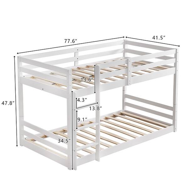 Wooden Bunk Bed with Straight Ladder,White