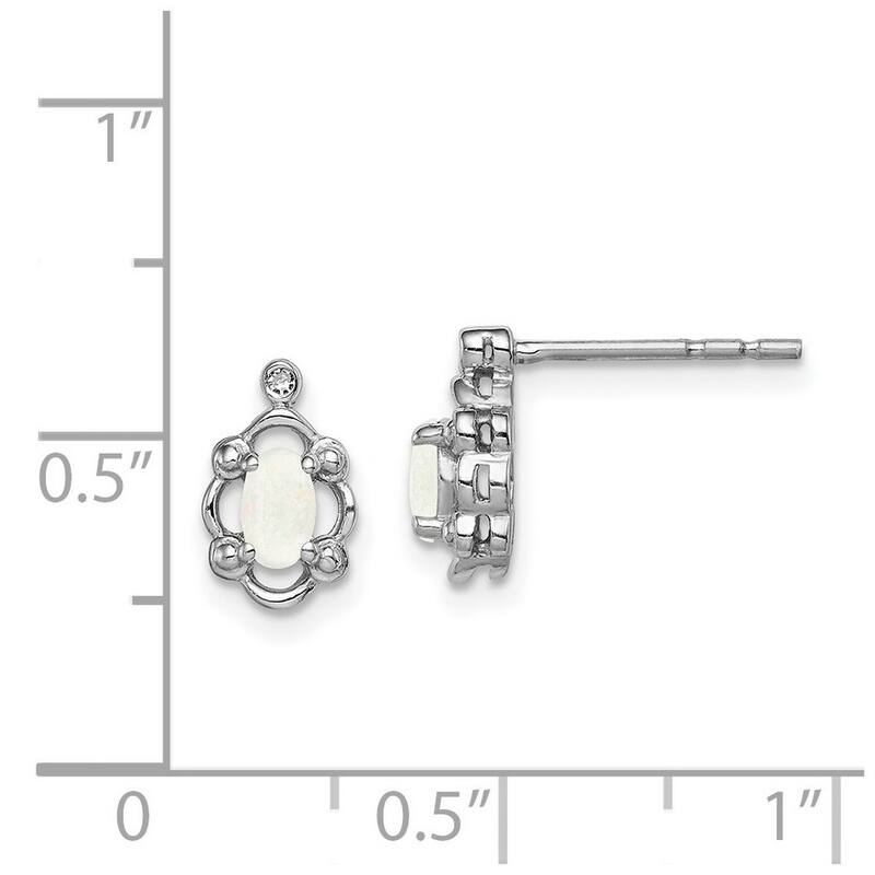Curata 925 Sterling Silver Polished Open back Post Earrings Simulated Opal and Diamond Earrings - 10x6mm Wide
