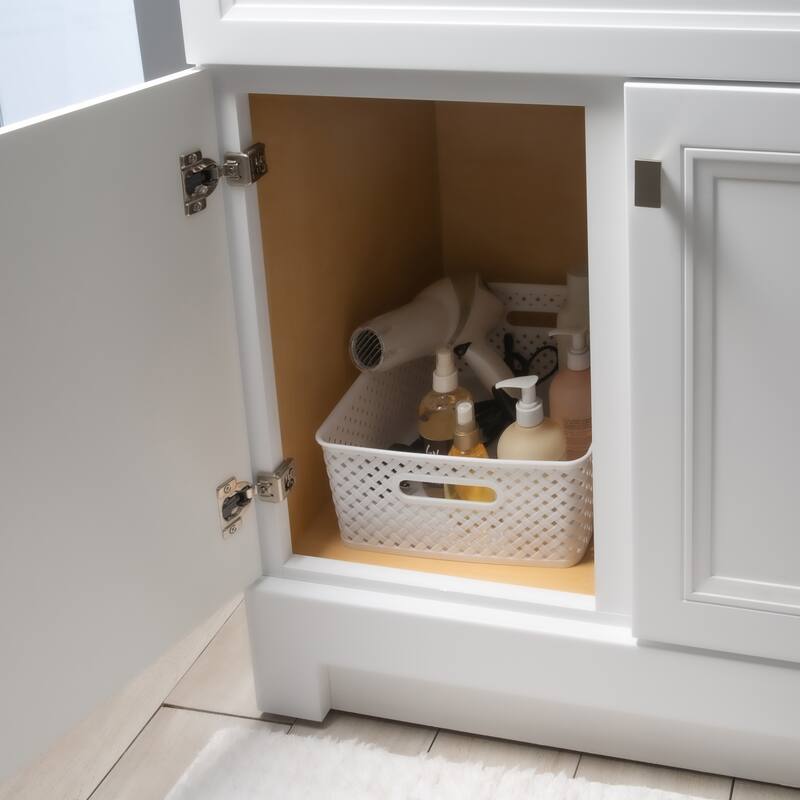 Simplify 2 Pack Medium Resin Wicker Storage Bin in White - 14"x11.5"x5.15"