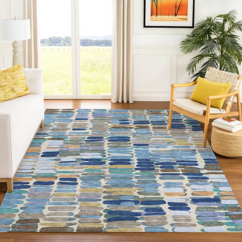 Machine Washable Indoor/ Outdoor Modern Caps Chantille Rug