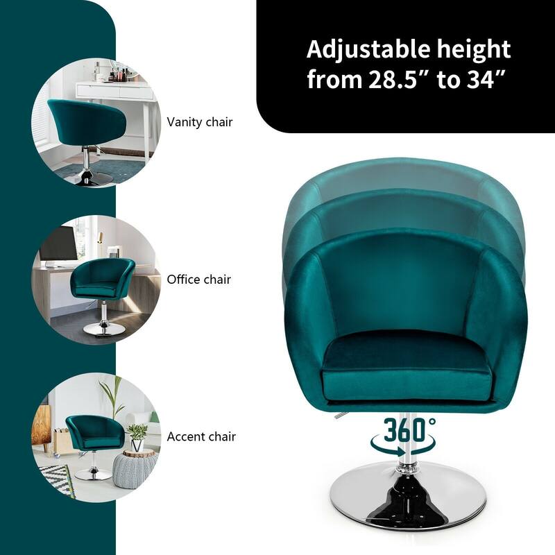 360 Degree Swivel Makeup Stool Accent Chair with Round Back and Metal Base - 24" x 20.5" x 28.5"-34"