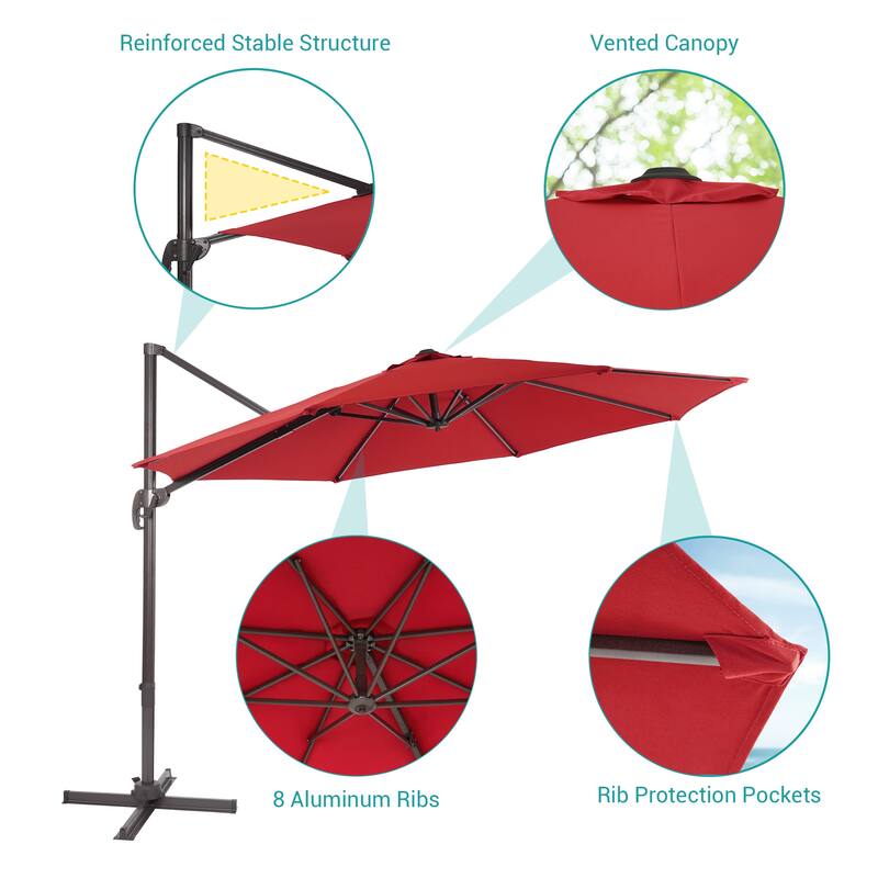 BONOSUKI 11FT Cantilever Patio Umbrella 360 Rotation Angle Adjustment