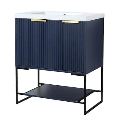 30 Inch Freestanding Bathroom Vanity with Resin Sink, Solid Hardwood Plywood Construction, Metal Feet - 29.5in L Plywood