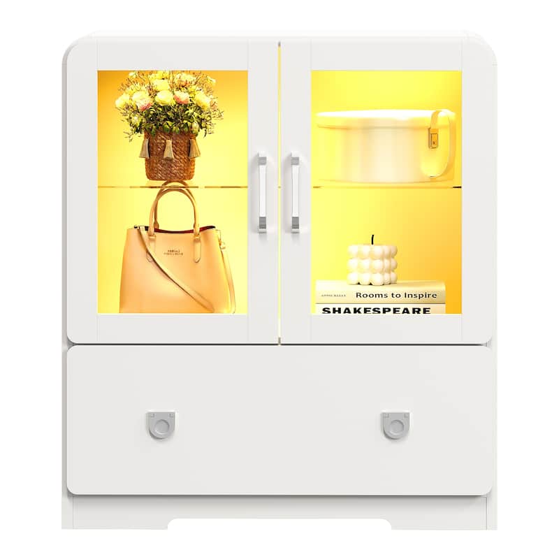 27'' Tall Display Cabinet with Acrylic Doors and LED Lights - N/A