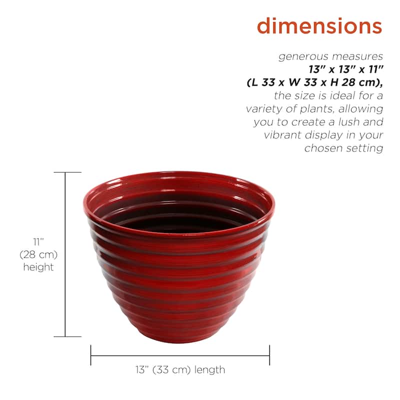 Alpine Corporation 13" Red Round Striped Planter w/ Drainage Hole/Plug