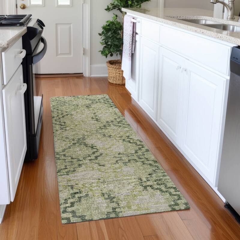 Premium Washable Super Soft Modern Trellis Mayfield Rug - Green - 2' 3" x 7' 6" - Runner