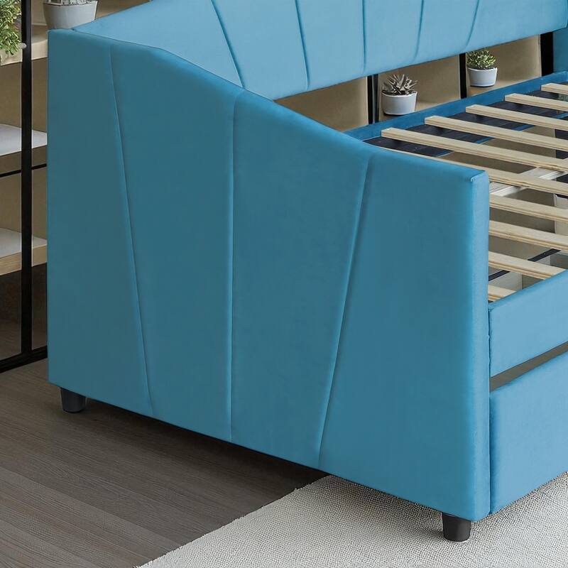 Twin Upholstered Daybed with Storage Drawers and Wood Slats, Velvet Fabric Frame, No Box Spring Needed