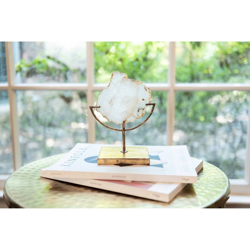 Decorative Agate Stone Slice on Metal Stand