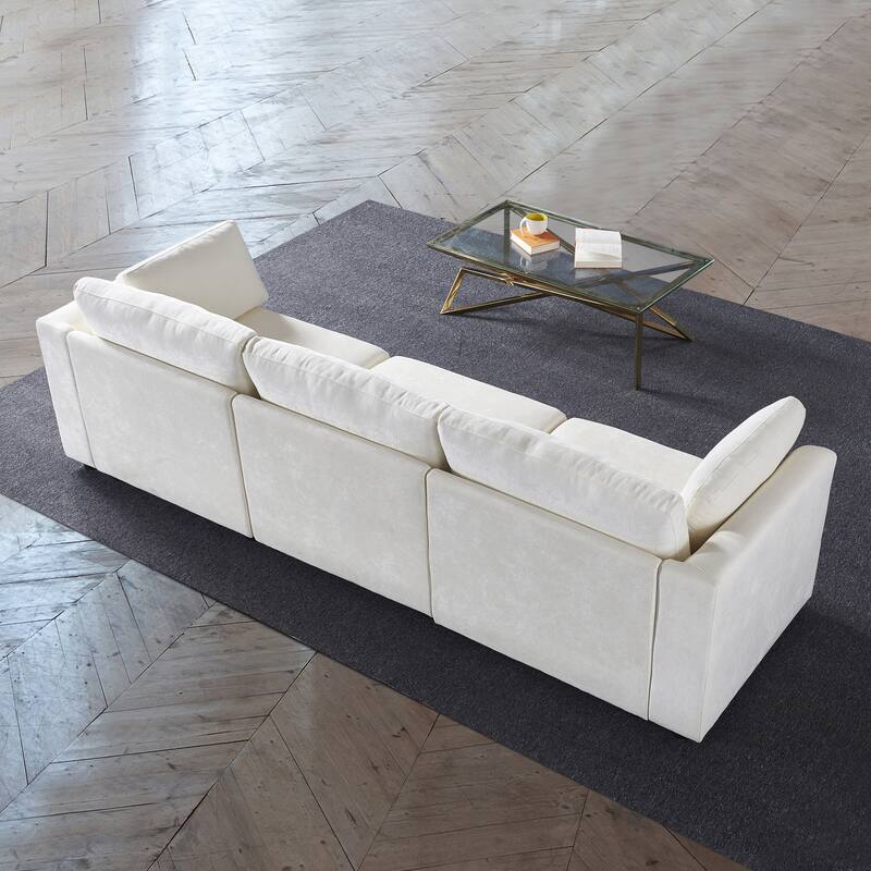 Creamy White 112.99" Chenille3-seater Modular Sofa with Solid Wood Frame for Living Room