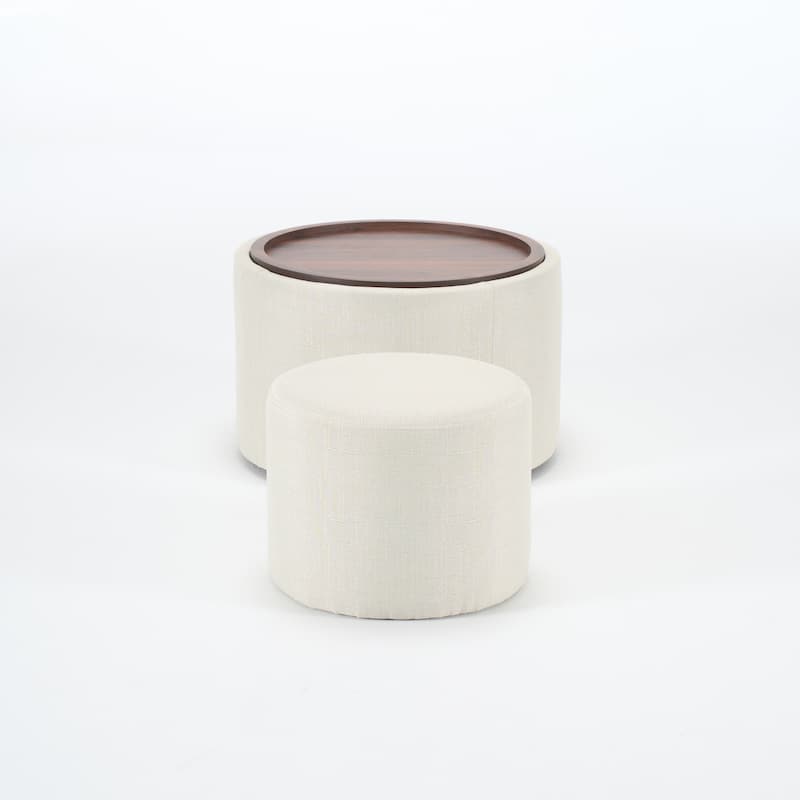 Ball & Cast Nesting Storage Ottomans of 2, Upholstered Footstool with Wood Tray