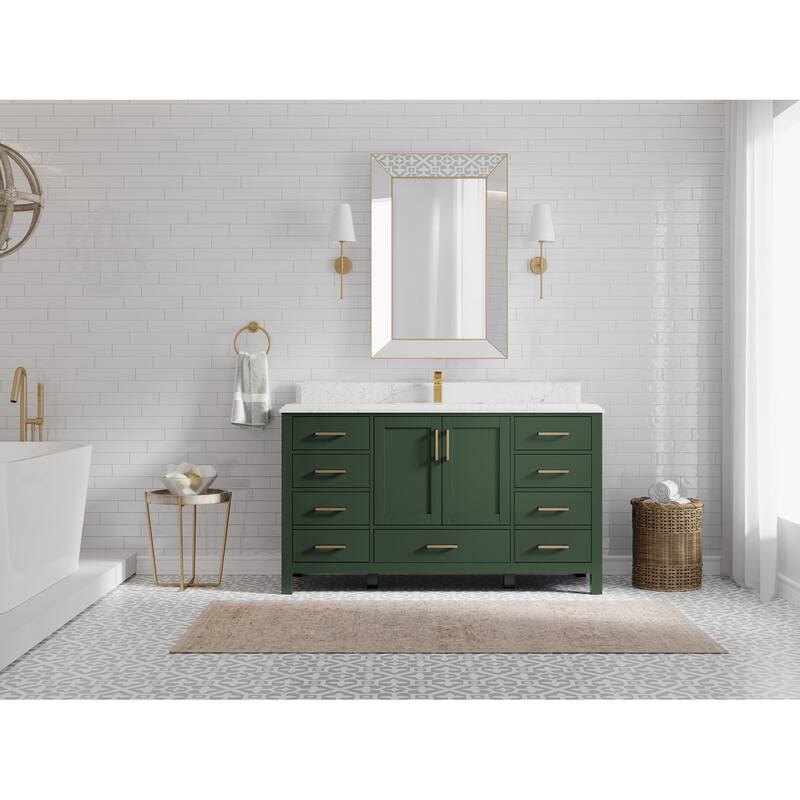 Willow Collections 60 in. W x 22 in. D Malibu Single Sink Bathroom Vanity with Countertop - 1.5" Empira White - Lafayette Green