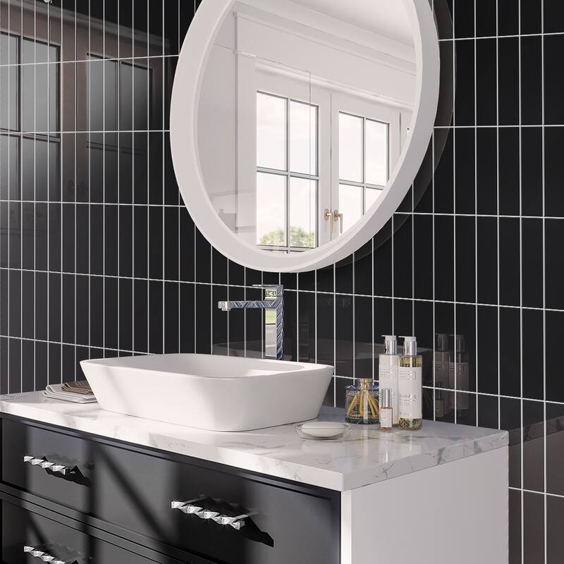Apollo tile 2" x 8" Arte Glossy Black Ceramic Tile (5.38 sq ft/case) - 50 Pack