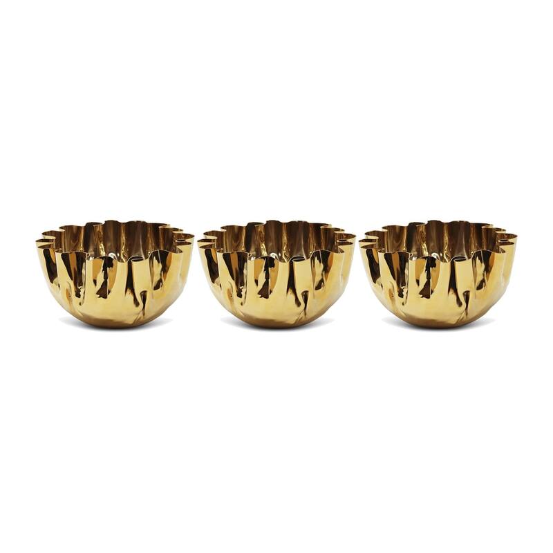 Set of 3 Stainless Steel Crushed Bowls, 4.75"D - Gold