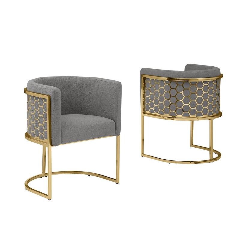 Best Quality Furniture 19" Teddy Fabric Gold Chrome Iron Frame Set of 2. - N/A