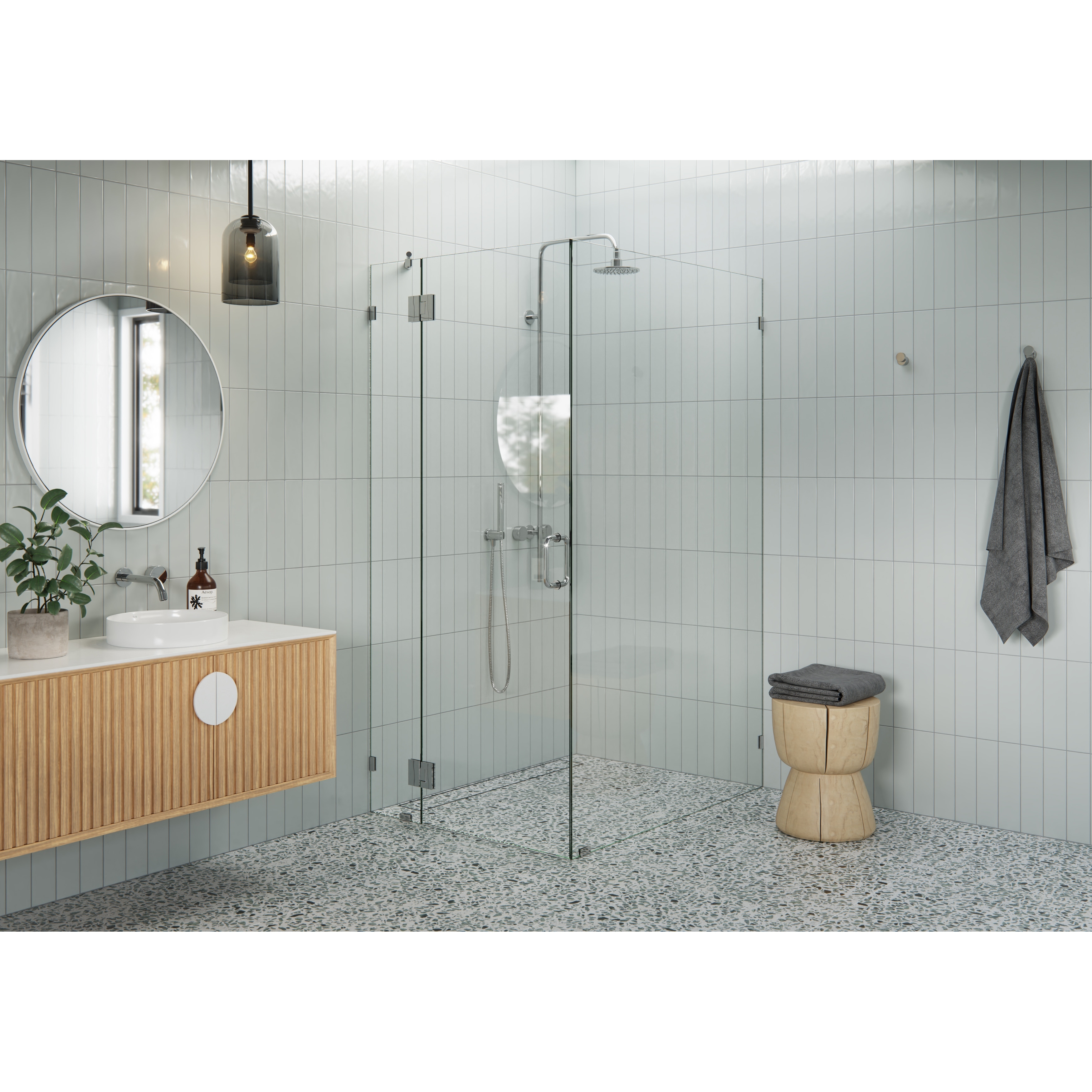 Glass Warehouse 78" x 34" x 44" Frameless 90 Degree Shower Enclosure - Glass Hinge