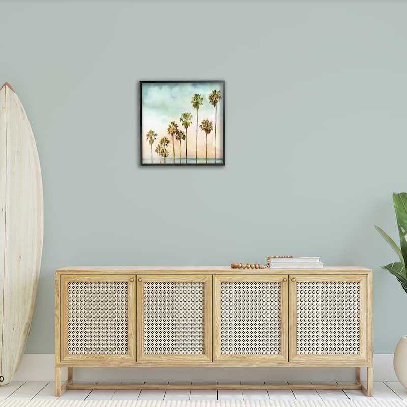Stupell Tropical Beach Palm Trees Blue Green Sky Framed Wall Art, 12x12