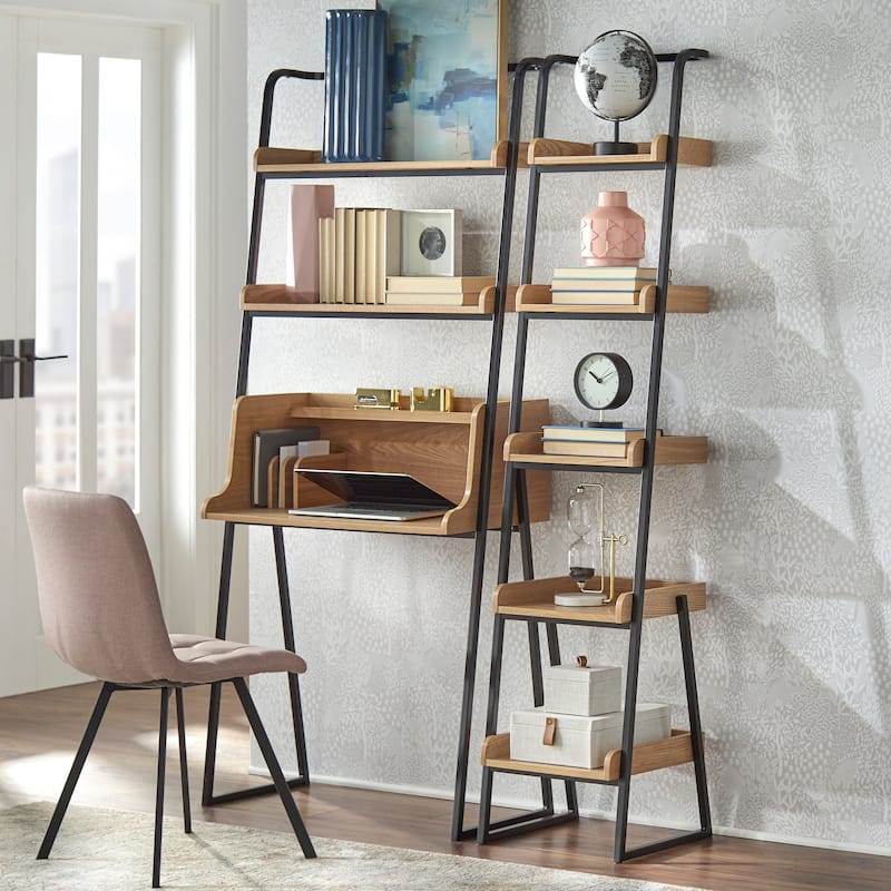 Lifestorey Estanier 2-Piece Ladder Desk and Shelf Set - Natural/Black