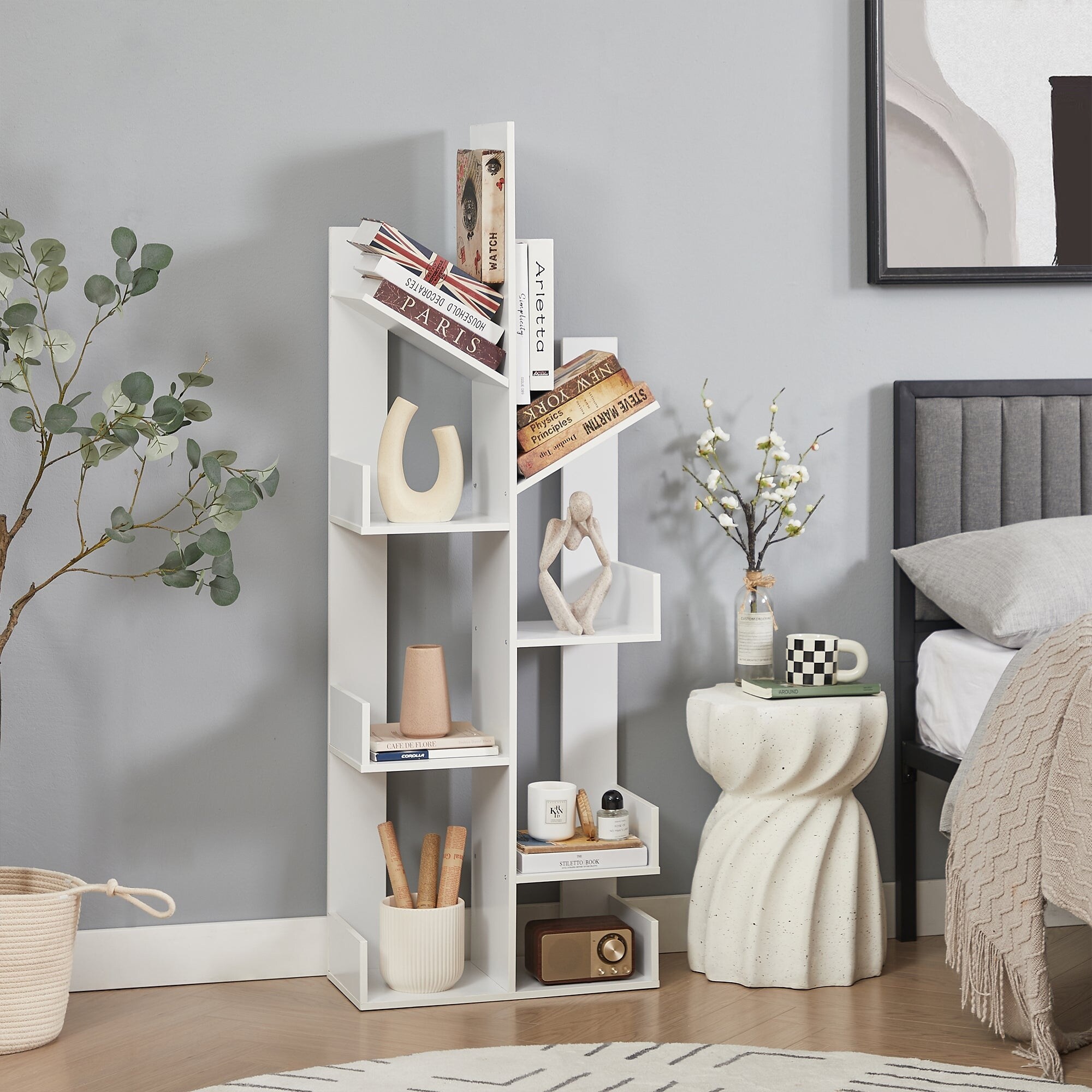 Javlergo 8-Tier Tree Bookshelf, Wooden Freestanding Bookcase