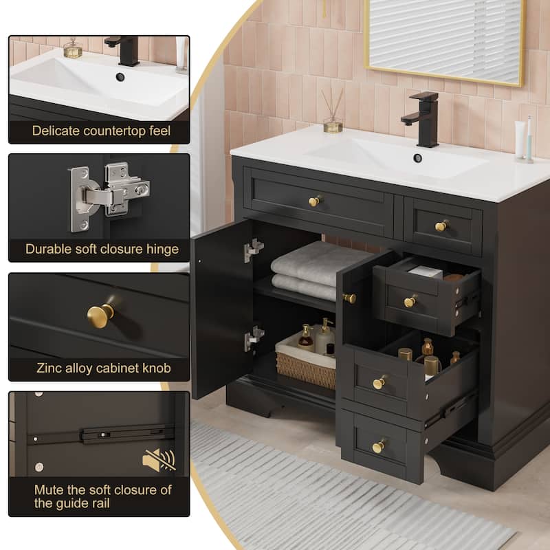 Retro Bathroom Vanity W/ Drop in Sink Combo Cabinet Set