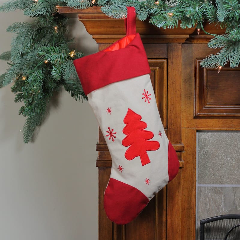Embroidered Tree with Snowflakes Christmas Stocking - 18"