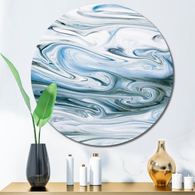 Designart 'Grey White And Blue Liquid MArble Art Universe' Modern Metal Circle Wall Art - 23x23 - Disc of 23 Inch