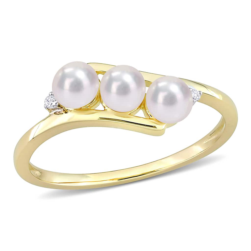 Miadora 10k Yellow Gold Cultured Freshwater Pearl & Diamond Accent 3-Stone Bypass Ring (3.5-4mm)