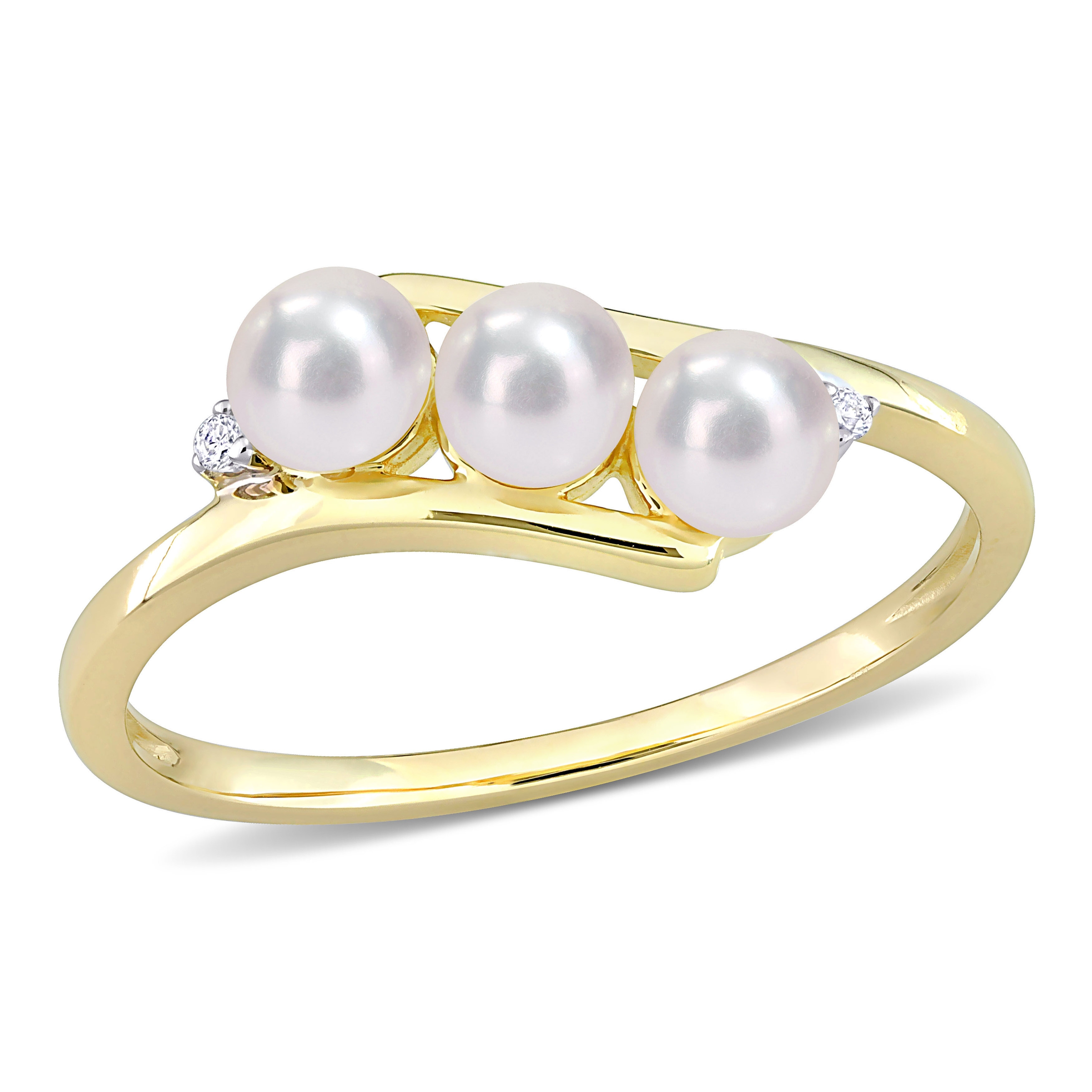 Miadora 10k Yellow Gold Cultured Freshwater Pearl & Diamond Accent 3-Stone Bypass Ring (3.5-4mm)