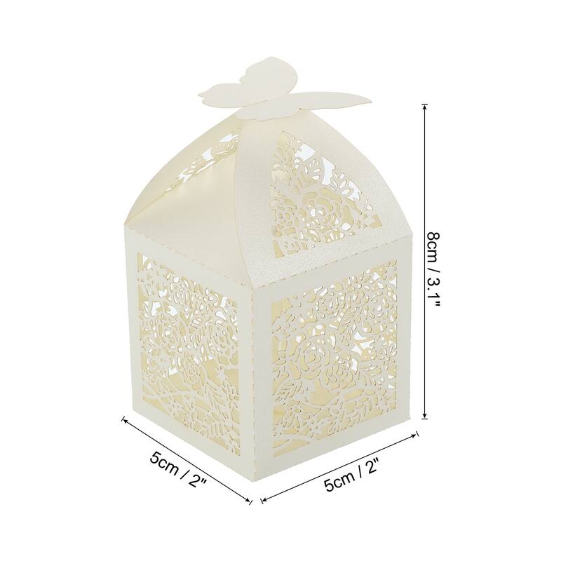 25Pcs Paper Hollow Rose Laser Cut Wedding Favor Candy Boxes - Milky White