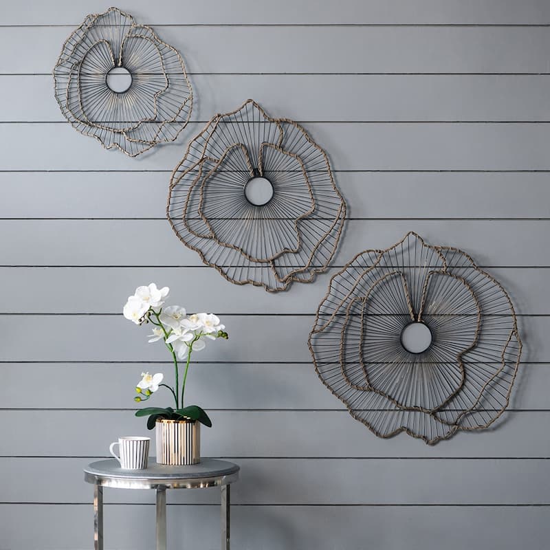 Set of 3 Metal Flowers Wall Decor,Transitional Wall Floral Sculpture