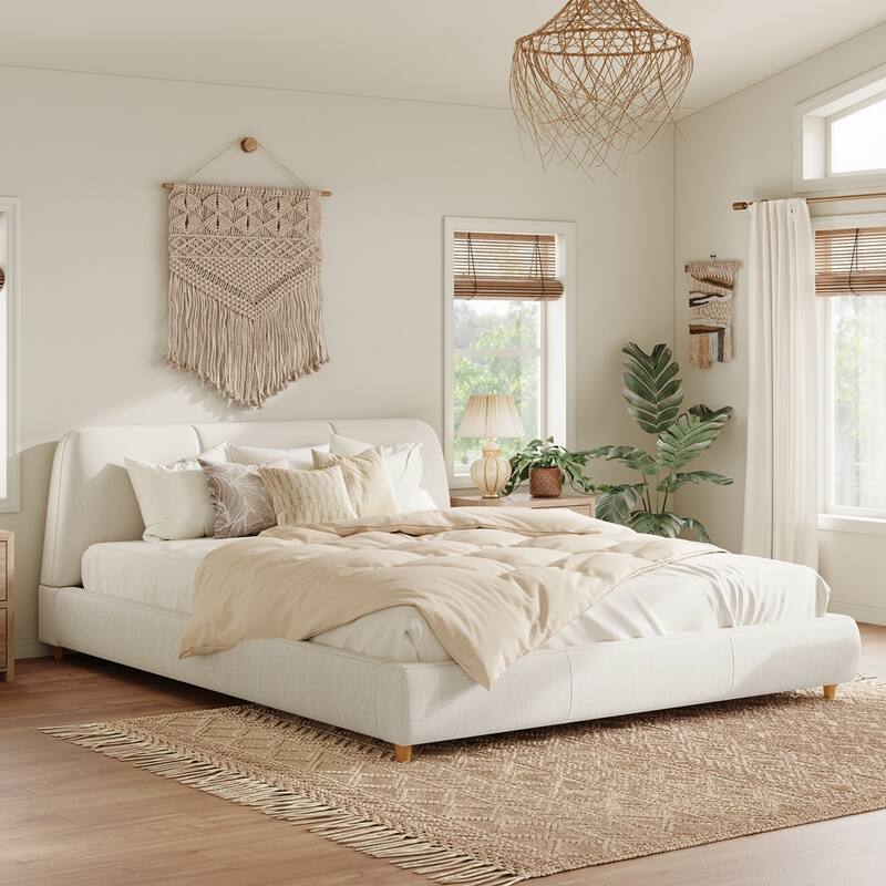 Upholstered Bed Frame with Linen Fabric