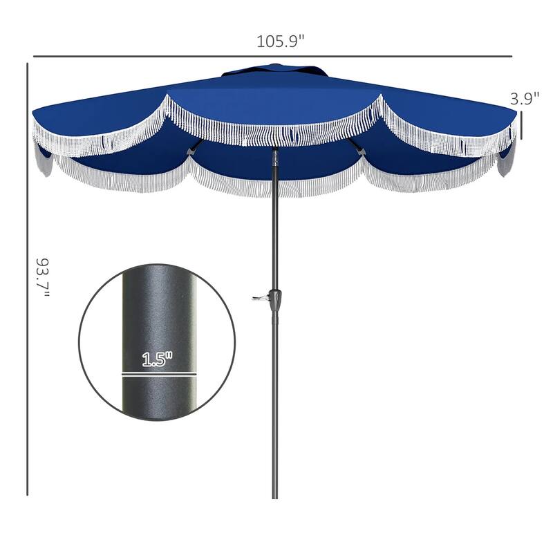 8.8 ft Patio Umbrella UPF 30+ Shade with Easy Crank Operation for Table or Standalone Use - 8.8'Dia x 7.8' H