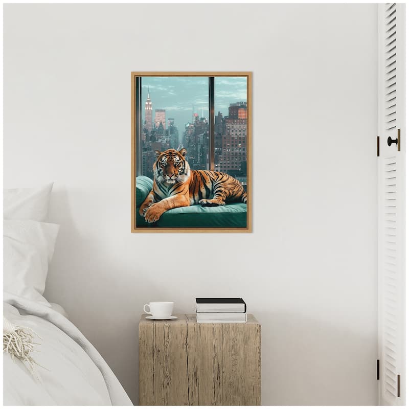 Kate and Laurel Sylvie Graceful Tiger in New York Framed Canvas by Michael Schauer